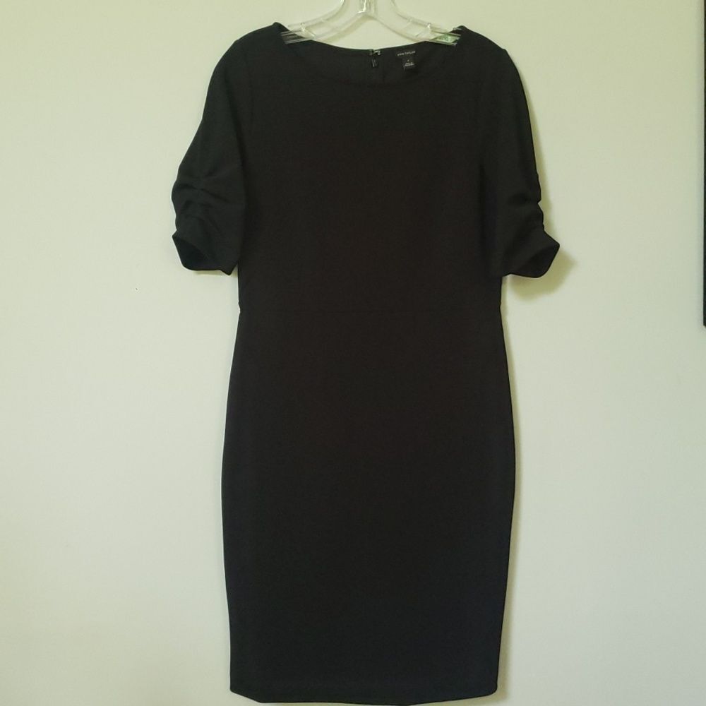 Ann Taylor Dress 4 Black Ruched Sleeve High Waist Classic Sheath Office Siren